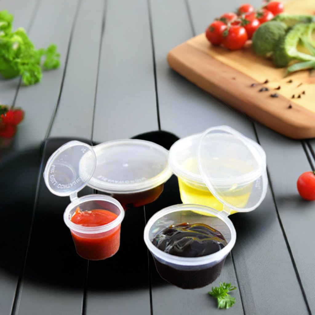 Sauce Plastic Containers With Hinged Lid Natural 35ml - Qty 1000 - Packware