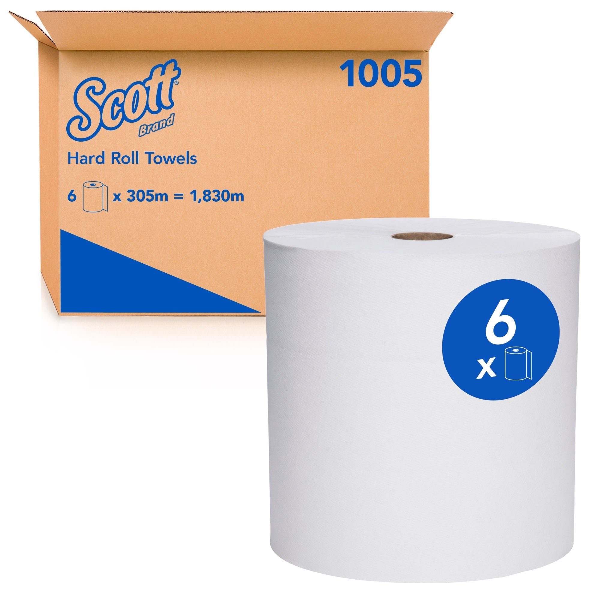 SCOTT® Hard Roll Towels (1005), Hard Roll Paper Towel, 6 Rolls / Case, 305m / Roll (1,830m Total) - Packware