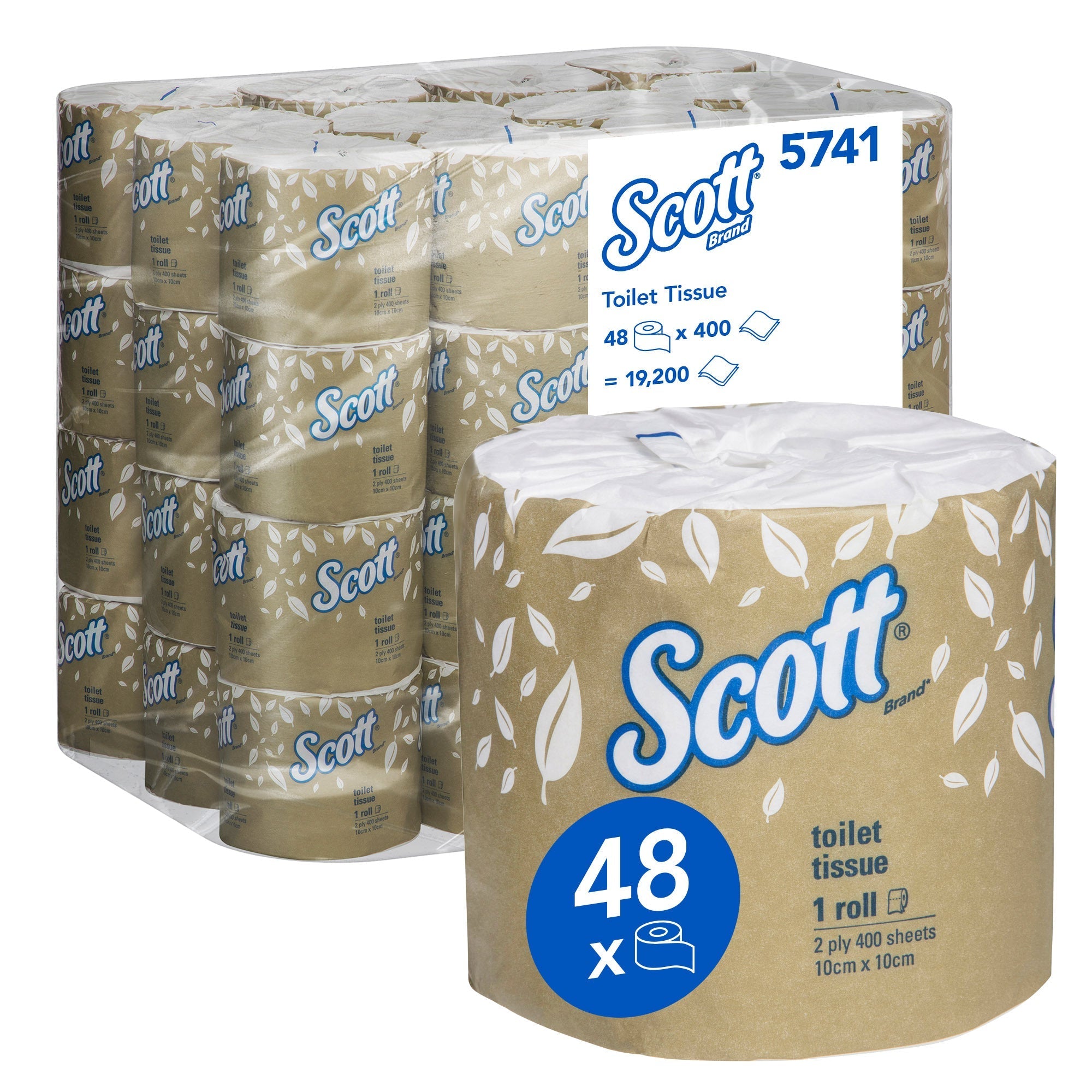 SCOTT® Toilet Tissue (5741), 2 Ply, 48 Rolls / Case, 400 Sheets / Roll (19,200 Sheets) - Packware