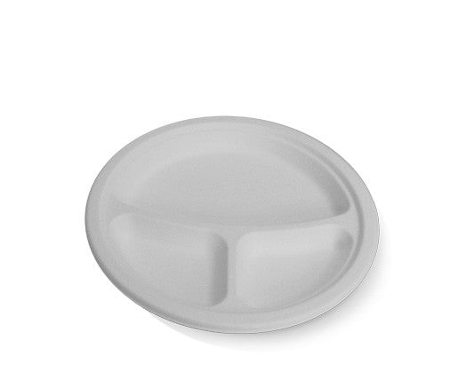Sugarcane Round Plate 9''/3 compartment 500pc/ctn - Packware