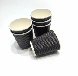 Black Ripple Wall Coffee Cups - 8oz/237ml