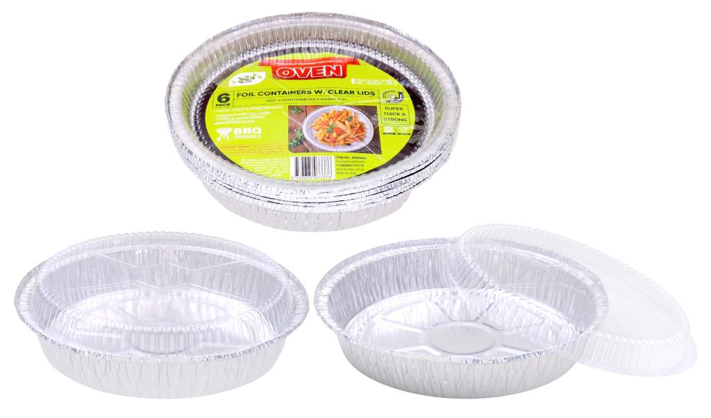 Foil Trays Round Series With Clear PVC Lids-6PK