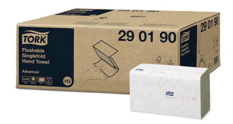 Tork Flushable Singlefold Hand Towel 2ply Advanced H3 250s x 15 - Packware