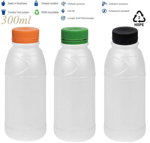 300ml HDPE Plastic Natural Round Bottle 38mm Tamper Evident Lids - Packware