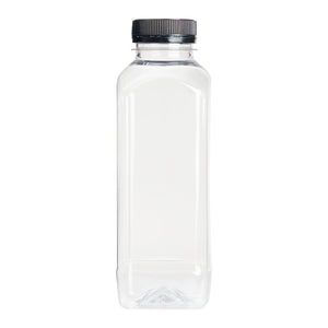 450ml Square Bottles Clear PET Plastic With Lids 38mm Tamper Evident