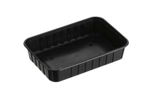 500ml Ribbed Rectangle Plastic Containers Black GENFAC