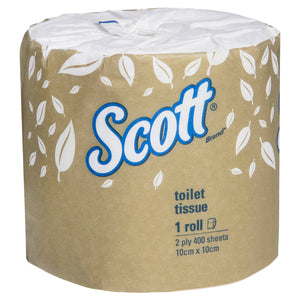 SCOTT® Toilet Tissue (5741), 2 Ply, 48 Rolls / Case, 400 Sheets / Roll (19,200 Sheets)