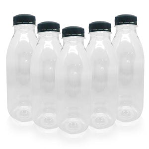 500ml Round Bottles Clear PET Plastic With 38mm Lids Tamper Evident - Packware