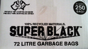 SUPER BLACK 72 Litre Garbage Bags Heavy Duty Black Box Of 250 Bags - Packware