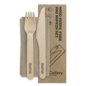 16cm Coated Wood Knife, Fork & Napkin Set