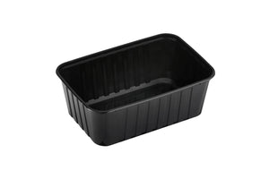 Ribbed Rectangle Plastic Containers Black 1000ml GENFAC