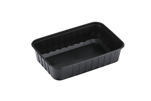 Ribbed Rectangle Plastic Containers Black 750ml GENFAC