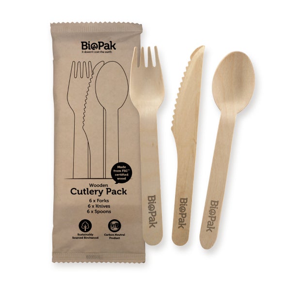 18 Pack - 16cm Wooden Knife, Fork & Spoon